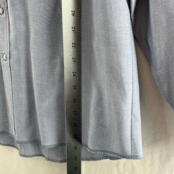 Wrangler Western Work Shirt Sz 17x35 Cowboy Cut Pearl Snap Pockets Chambray Blue - Picture 8 of 13